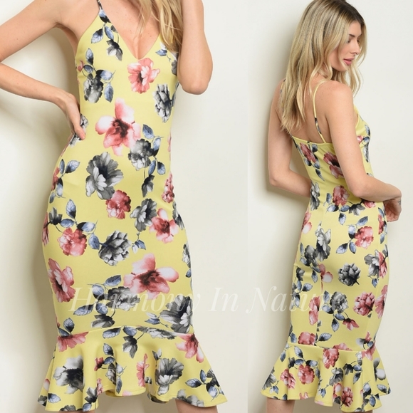 LAST Midi Yellow Floral Dress - Picture 2 of 8